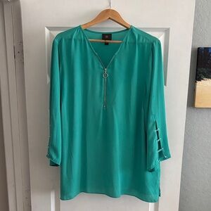 JM Collection Turquoise Blouse with Zipper Accent